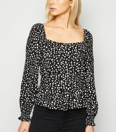 Black Abstract Spot Square Neck Top New Look