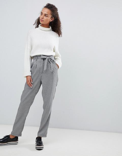 Parisian - Pantaloni Slim A Quadri Con Cintura Annodata In Vita - Grigio