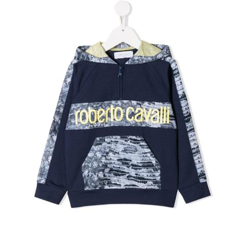 Roberto Cavalli Junior Sweat A Capuche A Empiecements Imprimes Peau De Serpent Bleu From Farfetch On 21 Buttons