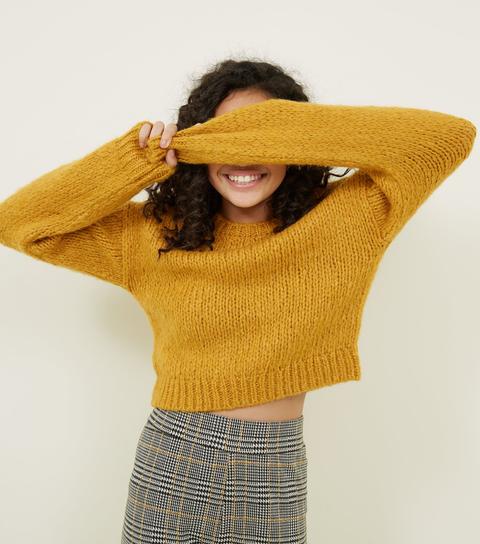 Girls Mustard Fluffy Knit Jumper New Look