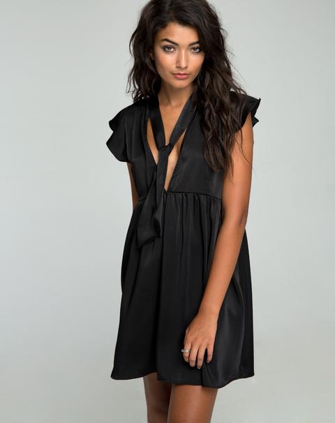 Clover Babydoll Dress In Black Satin By Motel