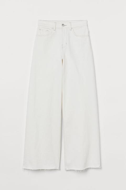 Wide Leg Cropped Jeans - Blanco