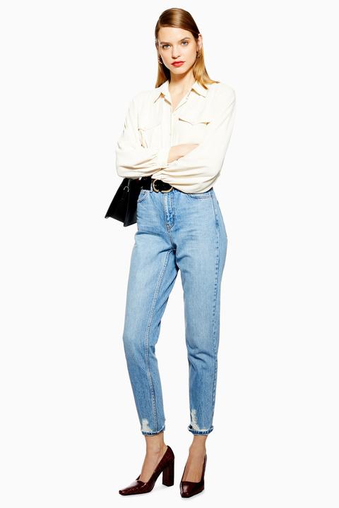Womens Bleach Ripped Hem Mom Jeans - Bleach Stone, Bleach Stone