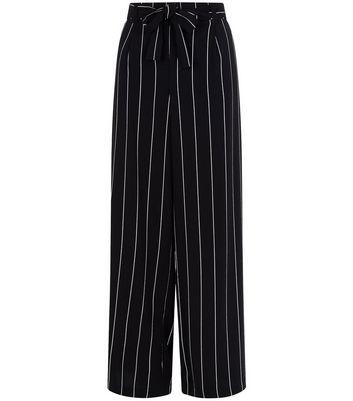 Black Stripe Tie Waist Wide Leg Trousers