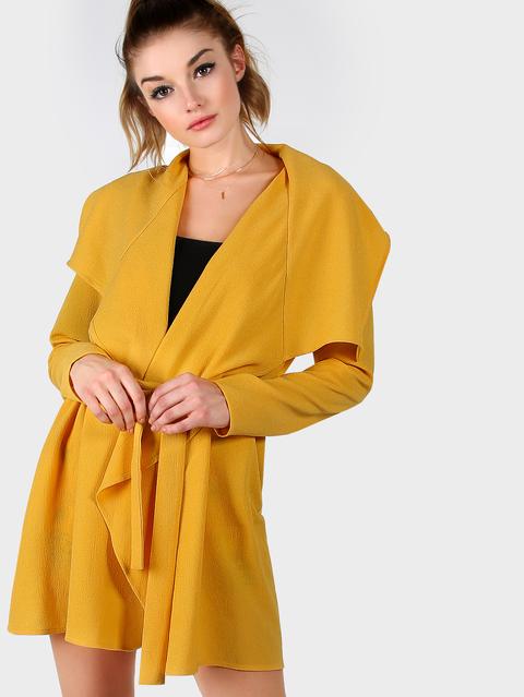 Chaqueta Cruzada Con Cuello Tipo Cascada Amarillo