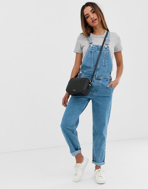 Asos Design - Salopette In Jeans Blu Medio Slavato - Blu