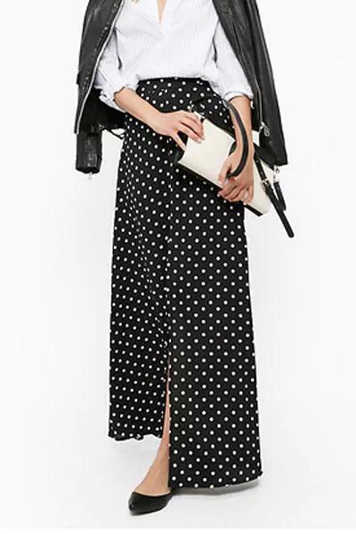 Polka Dot Maxi Skirt With Slit - Black - S