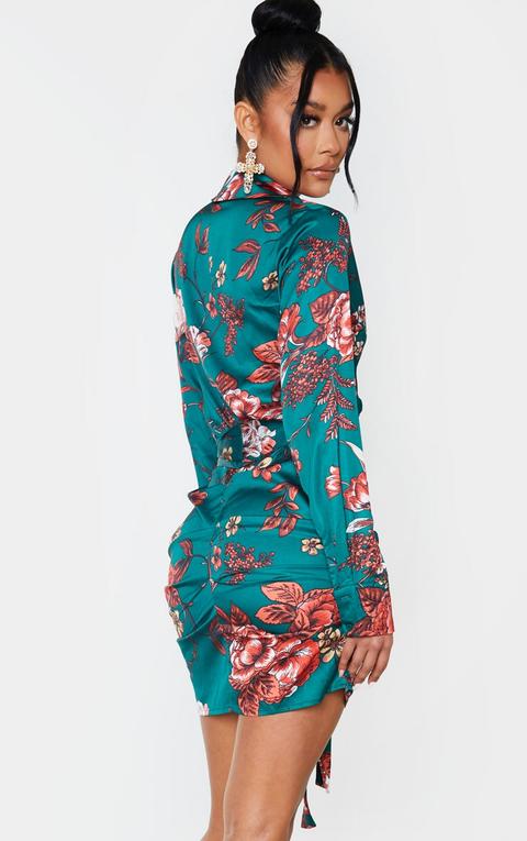 floral satin shirt dress