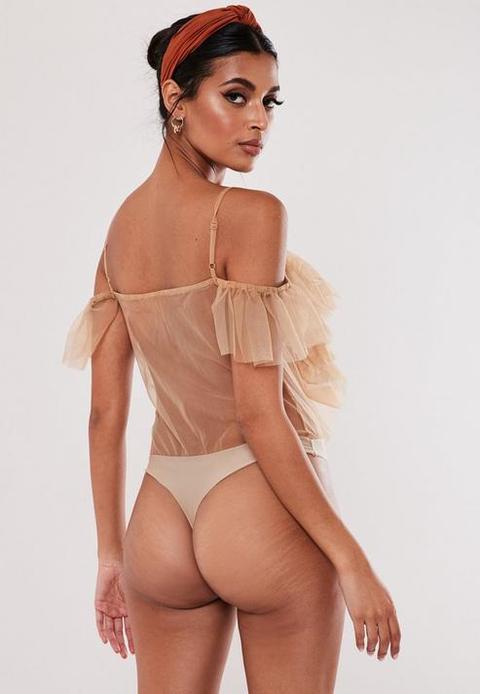 Nude Tulle Ruffle Bodysuit