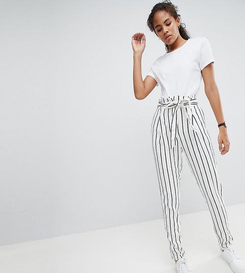 Asos Design Tall - Pantaloni Sartoriali Casual In Lino A Righe Con Pinces E Allacciatura In Vita - Multicolore