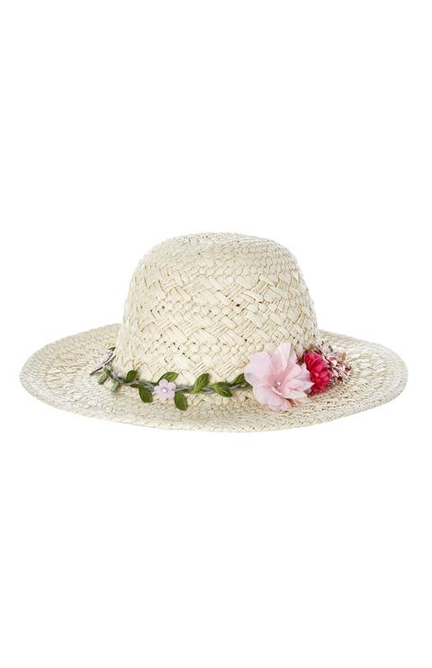 Sombrero De Paja Con Adornos De Flores