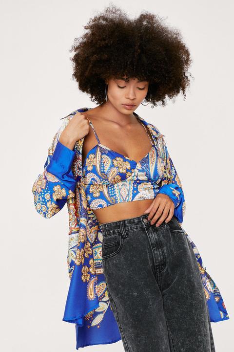 Womens Paisley Print Bra Top And Oversized Shirt