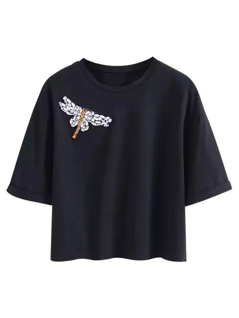 Dragonfly Strass Corta T-shirt
