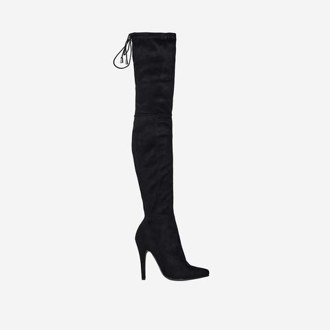 Portia Over The Knee Long Boot In Black Faux Suede, Black