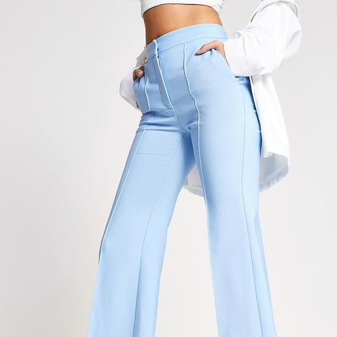 blue flared trousers