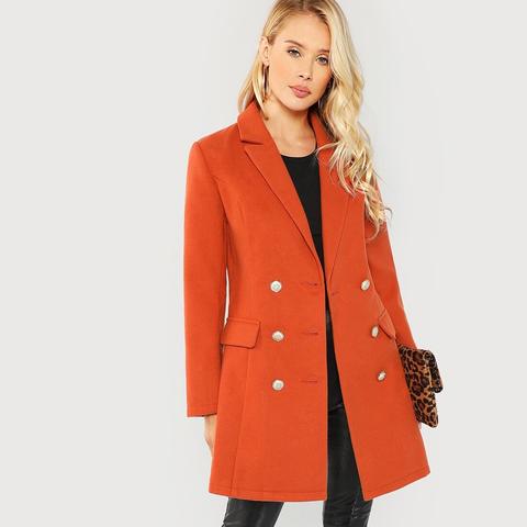 Manteau Unicolore Avec Col Blazer Et Boutons