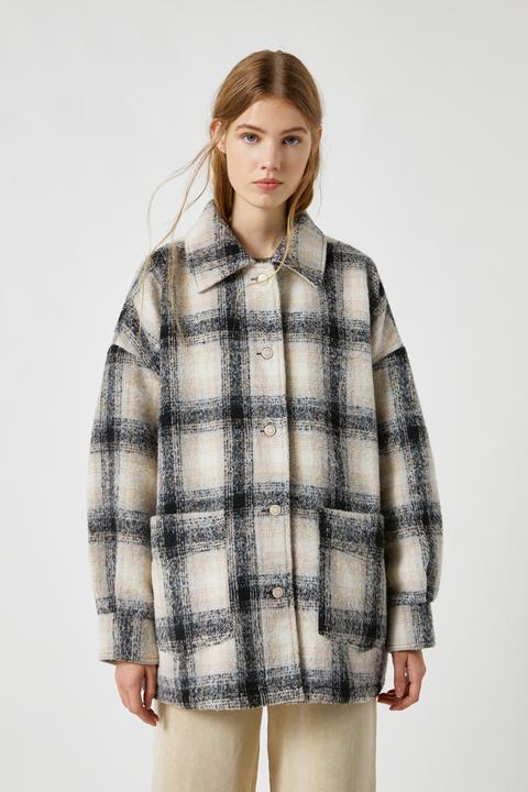 Checked Overshirt With Patch Pockets from Pull and Bear on 21 Buttons