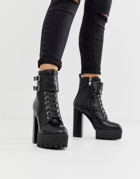 Botas Gruesas Con Cordones En Negro London Kam De Simmi