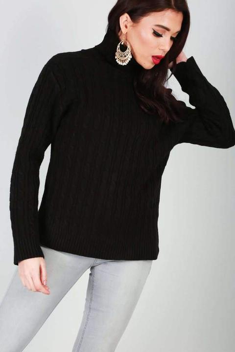 Lily Roll Neck Cable Knit Long Sleeve Jumper