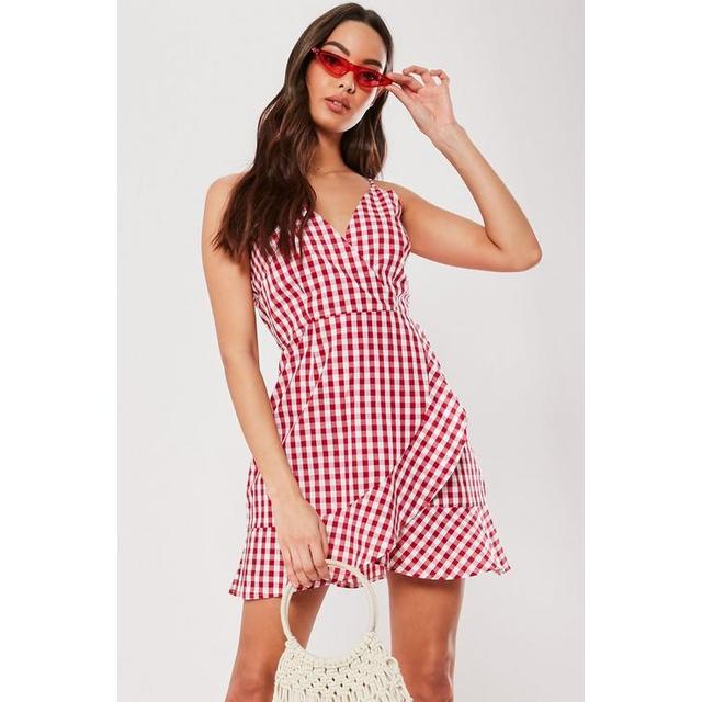 red gingham wrap dress