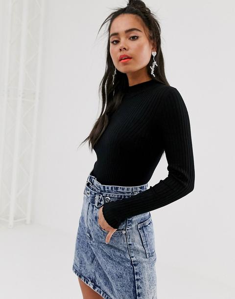 Bershka Ribbed Crew Neck Jumper In Black from ASOS on 21 Buttons