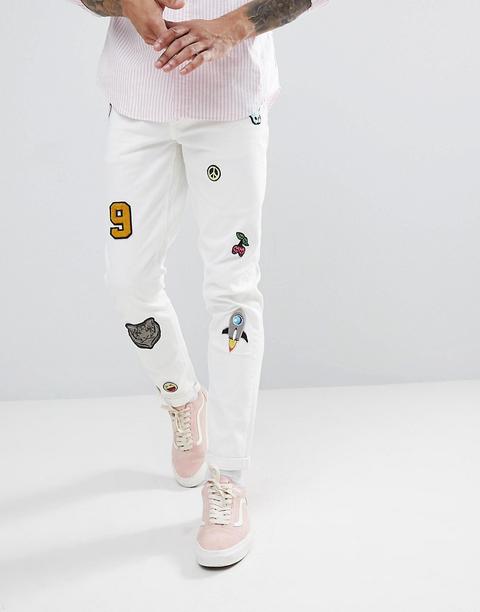 Asos - Jeans Skinny Bianchi Con Applicazioni - Bianco