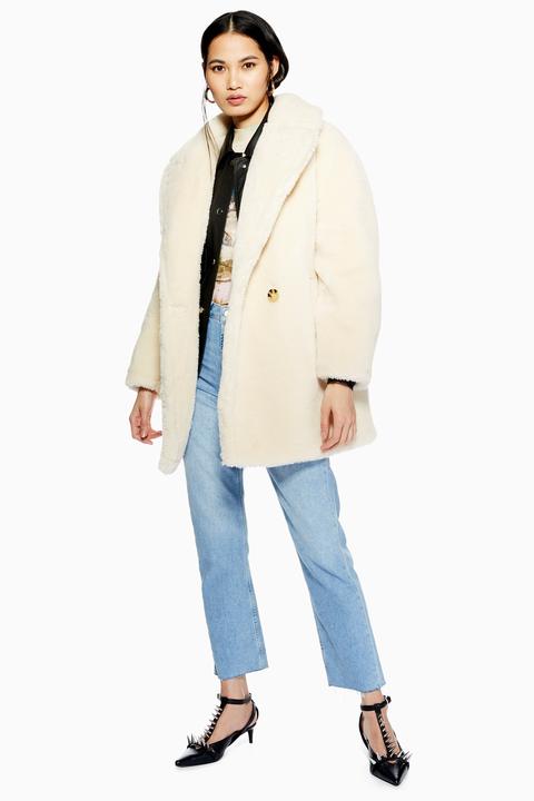 Womens Super Soft Borg Coat - Cream, Cream