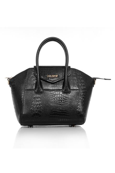 Black Croc Real Leather Top Handle Bag - Sale