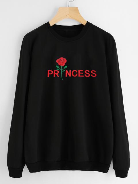 Rose Letter Print Sweatshirt