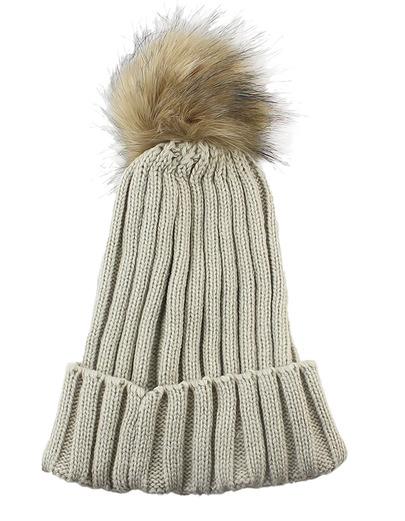 Cappello Di Inverno Di Lana A Maglia Beige