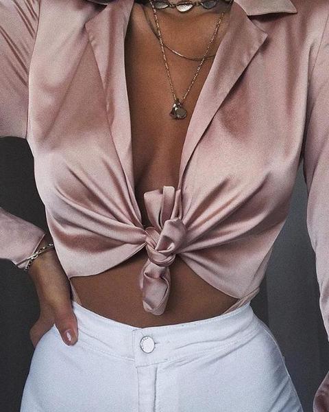 Solid Plunge Knot Long Sleeve Bodysuit