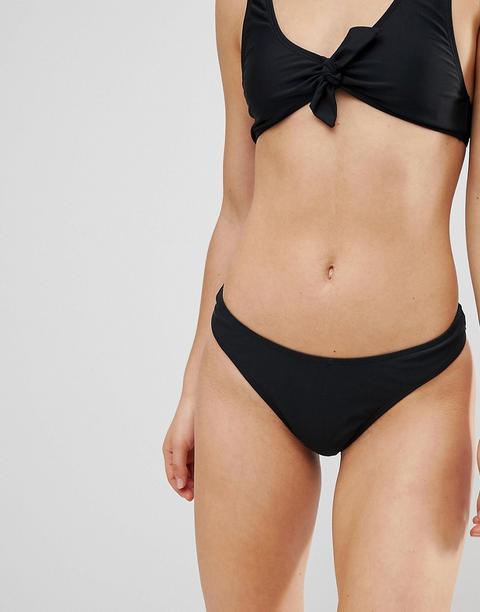 Boohoo - Slip Bikini Sgambati A Vita Alta Con Nodo - Nero