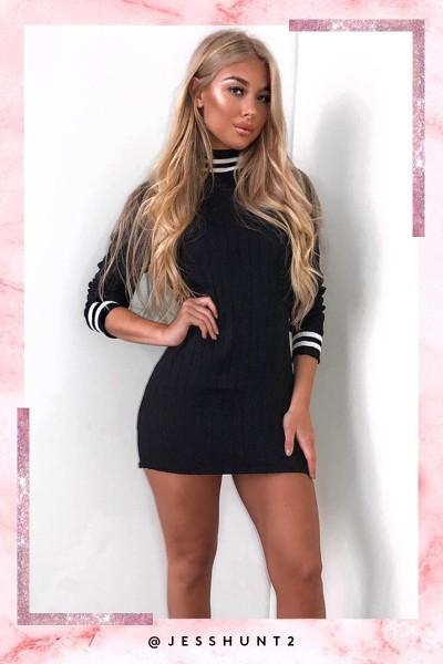 Ivy Black Ribbed High Neck Jumper Dress