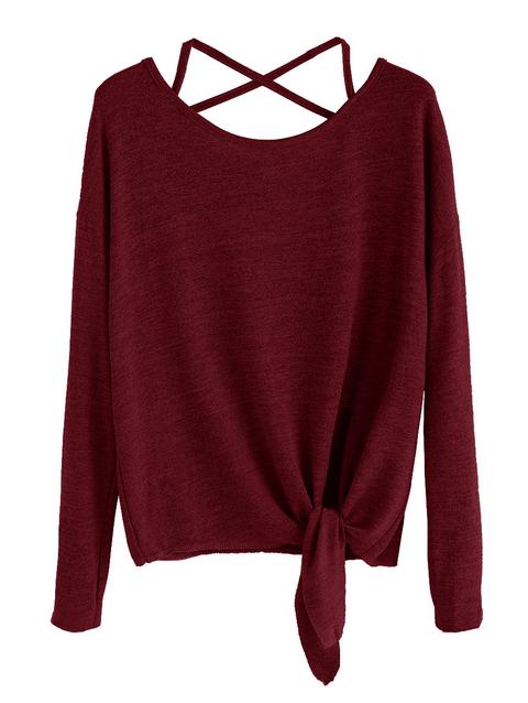 Burgundy Drop Shoulder Criss Cross Tie Front T-shirt