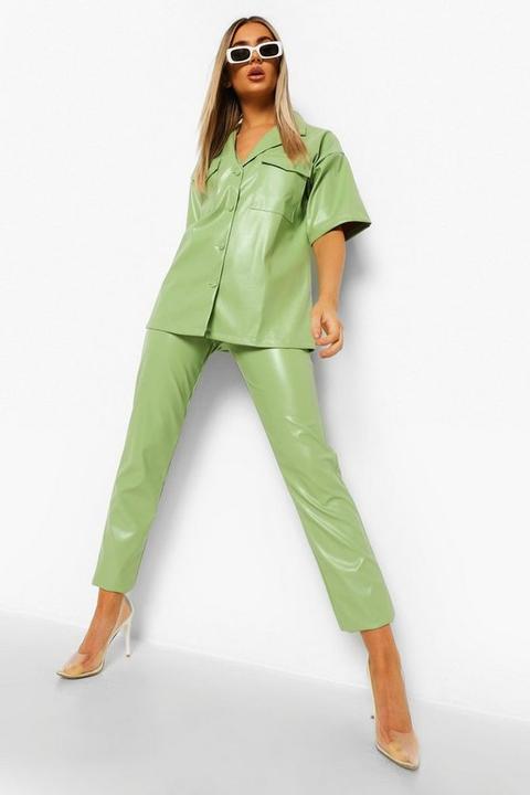 Pantalon Droit Effet Cuir - Vert Mastic - 36, Vert Mastic