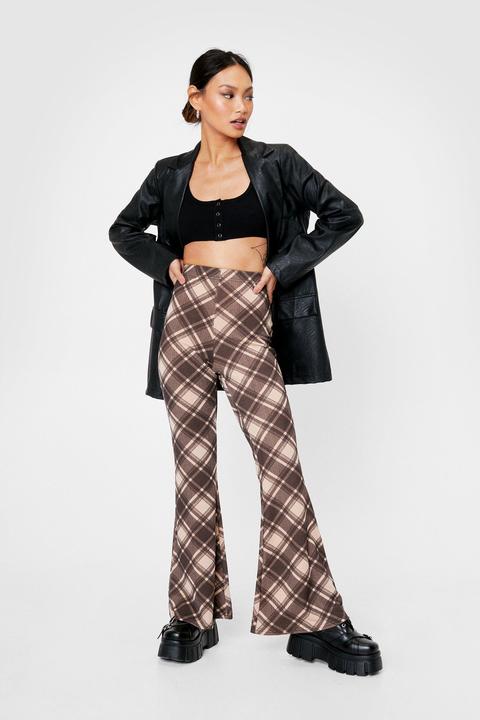 Womens Petite Check High Waisted Flares