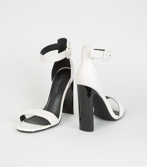 White Leather-look Slim Block Heel 