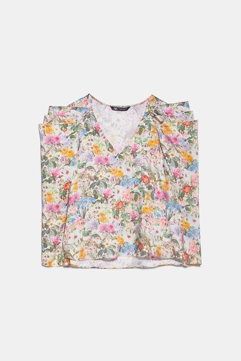 Blusa Flores Manga Volumen