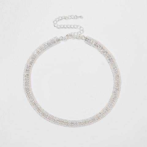 Silver Colour Square Pave Choker