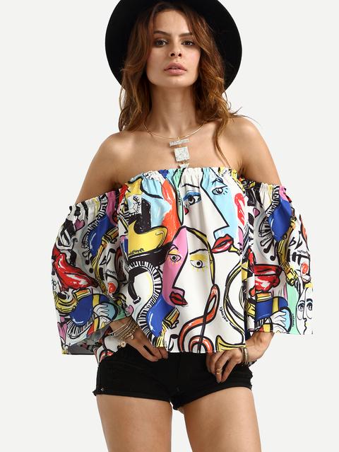 Top Hombro Al Aire Estampados Crop