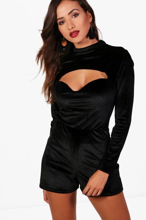 Velvet Sweet Heart Neckline Playsuit