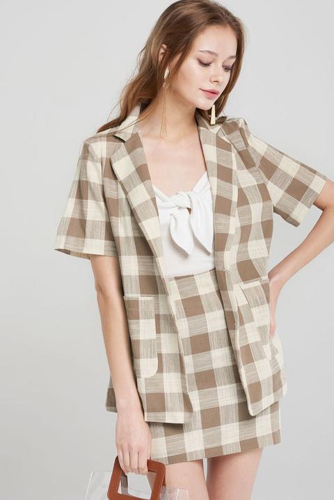 Joelle Bold Gingham Check Jacket-beige