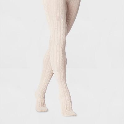 Women's Oatmeal Cable Sweater Tights - Beige