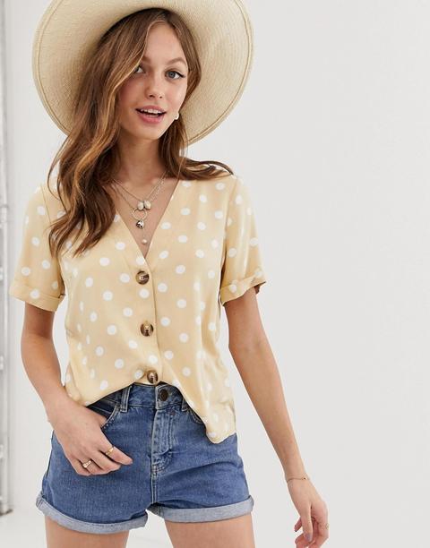 Top Con Botones En Contraste Y Estampado De Lunares De Asos Design