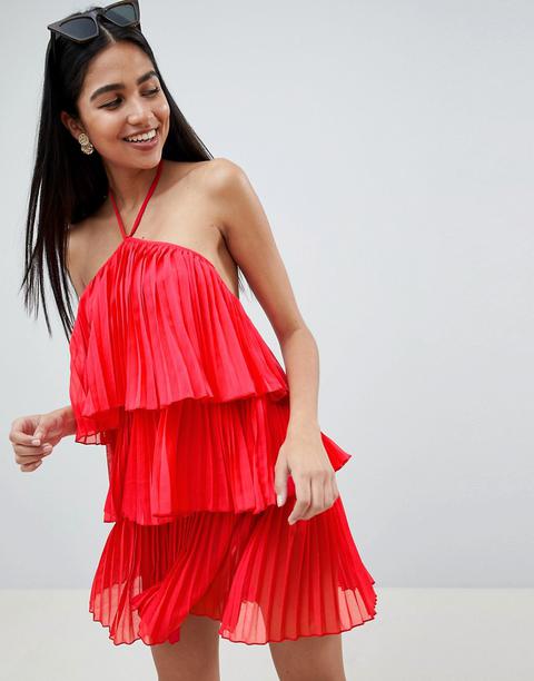 Asos Design - Copricostume Plissettato A Balze - Rosso