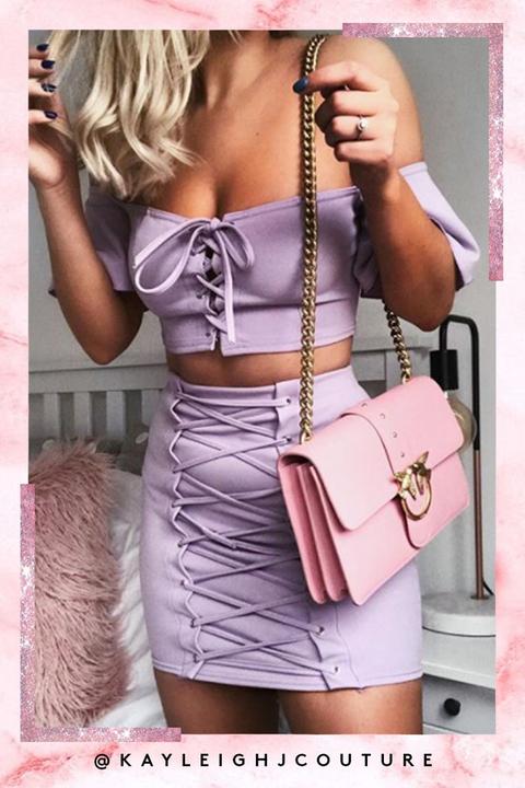 Sara Lilac Lace Up Two Piece Set