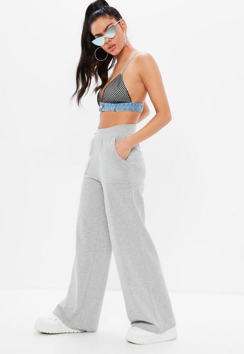 Madison Beer X Missguided Grey Loopback Wide Leg Trousers, Grey