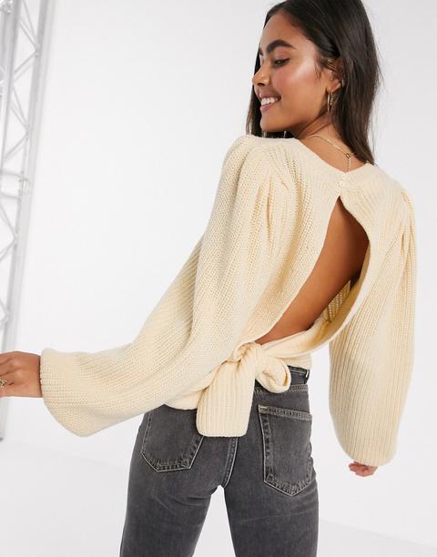 Asos Design Chunky Tie Back Jumper-cream