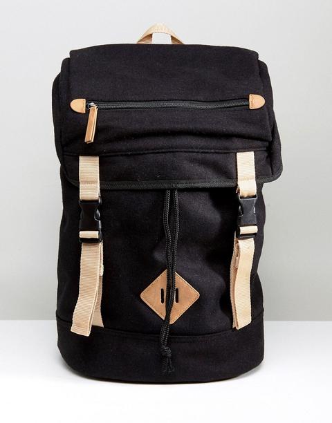 Asos Hiker Backpack In Black Melton With Contrast Trims