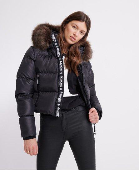 superdry sport puffer borg crop jacket black